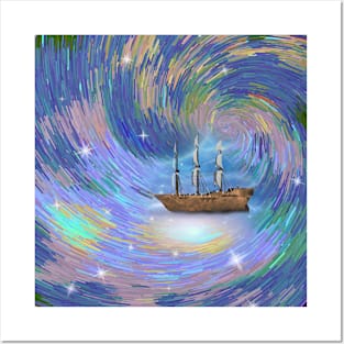 Sailing ship in fantastic scene Posters and Art